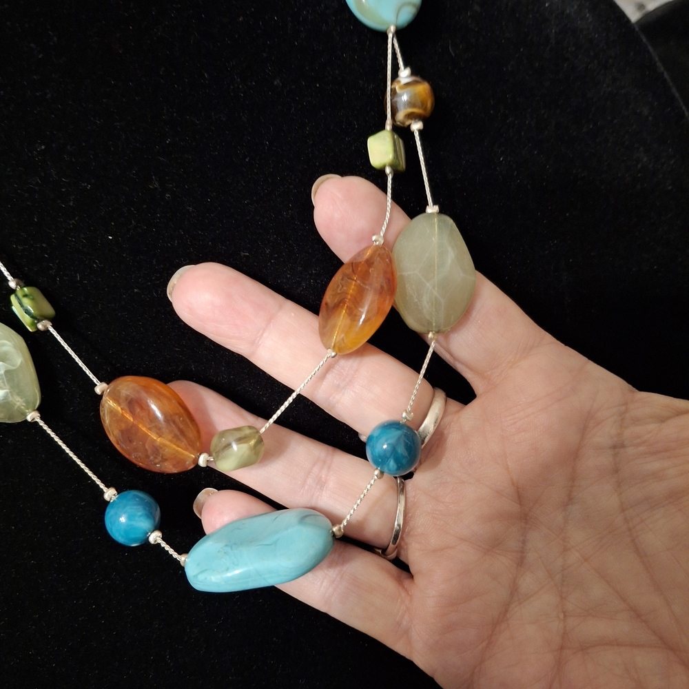 Multicolor Boho 2 Strand Beaded Necklace 18" - 20" - Picture 3 of 5